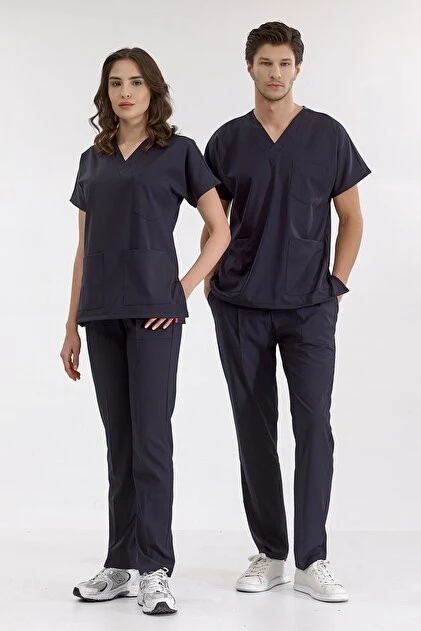 ÇİZGİ MEDİKAL Lacivert Dr. Greys Doktor Hemşire Medikal Scrubs Takım Terikoton Kumaş