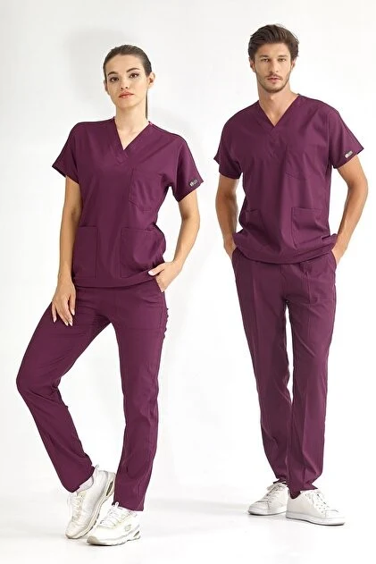 ÇİZGİ MEDİKAL Özel Mor Dr. Greys Doktor Hemşire Medikal Scrubs Takım Terikoton Kumaş