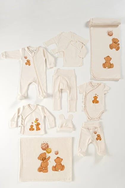 tinylamb Pure 11 Parça Hastane Çıkışı Seti %100 Organik Pamuk - Unisex Bebek Hastane Çıkış Seti