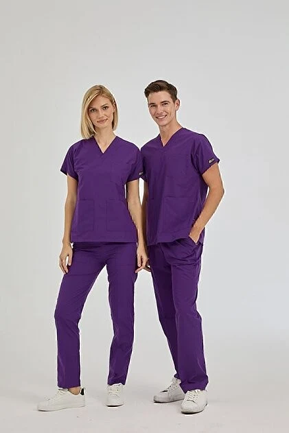 ÇİZGİ MEDİKAL Kırmızı Dr. Greys Doktor Hemşire Medikal Scrubs Takım Terikoton Kumaş