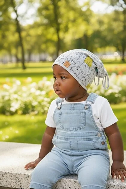 Babygiz Kız Erkek Bebek 4 Mevsim %100 Pamuklu Penye ip detaylı Şapka Bere